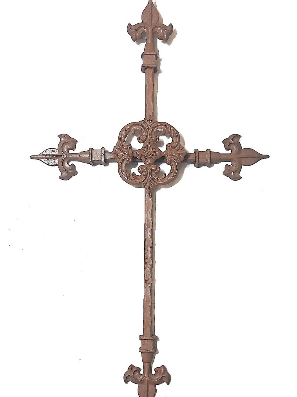 Rustic Metal Wall Cross Fleur De Lis Gothic Decor Ornate Cast Iron Style 25”